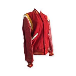 Vintage Leather Champion Varsity Jacket Burgundy Gold Butwin